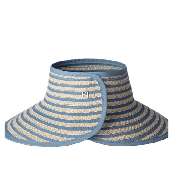 Eric Javits Brooke Blue Cream  Mix Wide Brim Packable Visor Hat - Picture 1 of 7